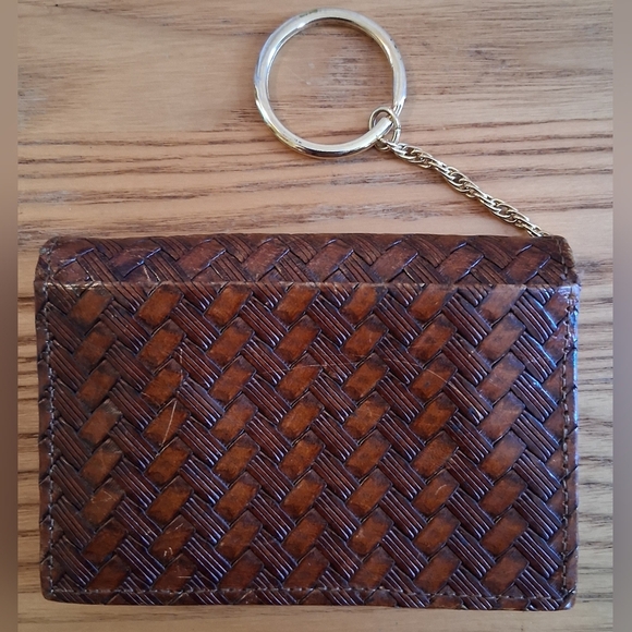 Vintage Brahmin Brown Woven Leather Multi Area Casual Keychain Wallet Purse Bag - Picture 2 of 12